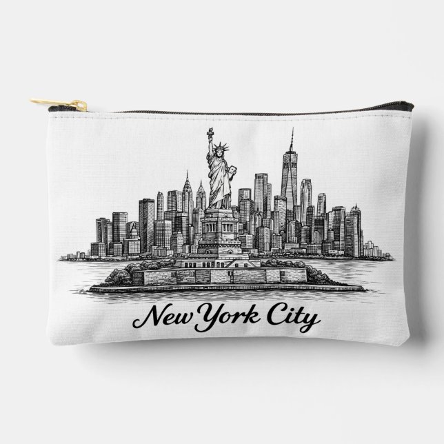 New York City Skyline Line Art Illustration Accessory Pouch (Front)