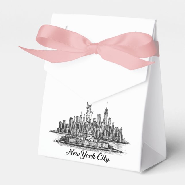 New York City Skyline Line Art Illustration Favour Box (Front Side)