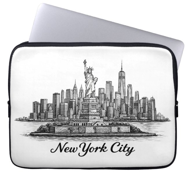 New York City Skyline Line Art Illustration Laptop Sleeve (Front)