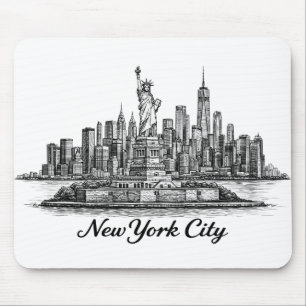 New York City Skyline Line Art Illustration Mouse Mat
