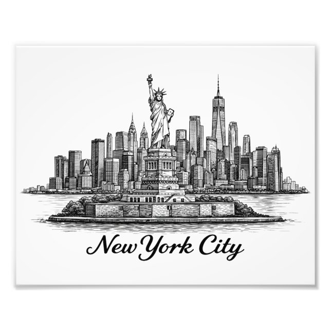 New York City Skyline Line Art Illustration Photo Print (Front)