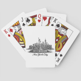 New York City Skyline Line Art Illustration Playing Cards