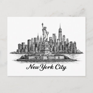 New York City Skyline Line Art Illustration Postcard
