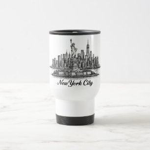 New York City Skyline Line Art Illustration Travel Mug