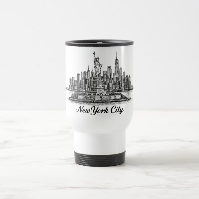 New York City Skyline Line Art Illustration Travel Mug (Center)