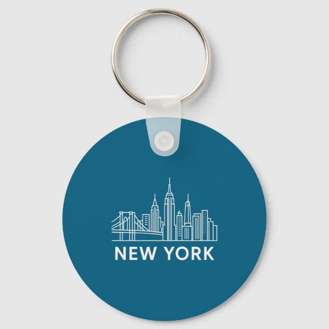 New York City Skyline Minimalist White Line Art  Key Ring (Front)
