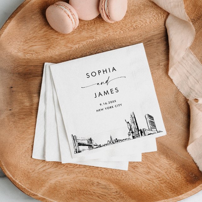 New York City Skyline Modern Wedding Cocktail Napkin (Creator Uploaded)