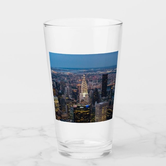 New York City Skyline Night Beer Glass (Front)
