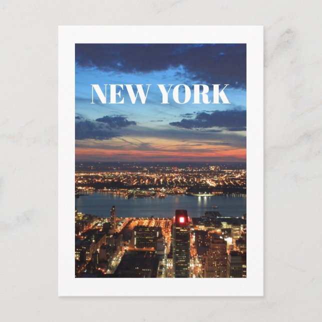 New York City Skyline Night Lights Buildings River Postcard (Front)