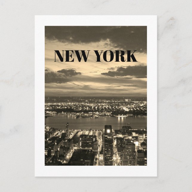 New York City Skyline Night Lights Twilight Sepia  Holiday Postcard (Front)