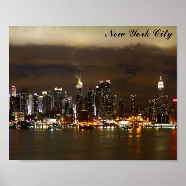 New York City Skyline Night Panoramic Photo Poster (Front)