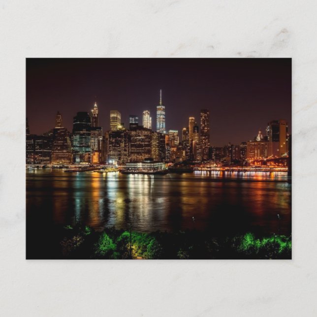 NEW YORK CITY SKYLINE NIGHT POSTCARD (Front)