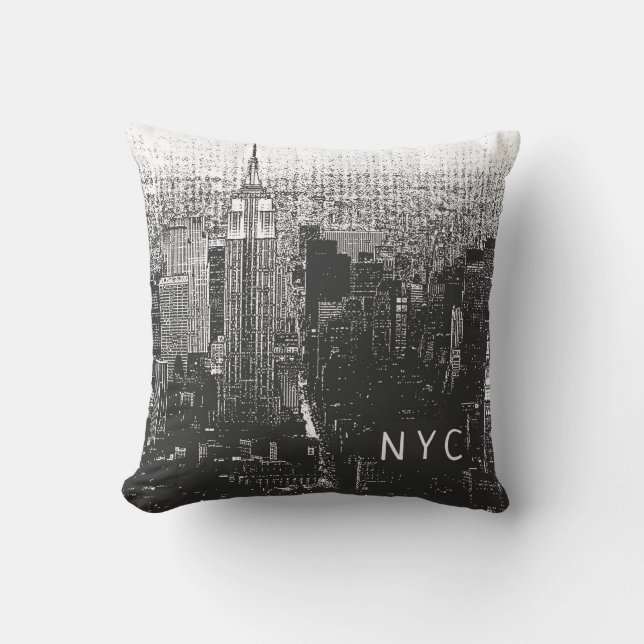 New York City Skyline | NYC | Black & White Cushion (Front)