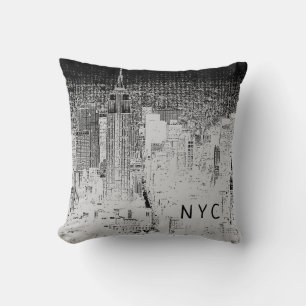 New York City Skyline   NYC   Gray & Black Cushion
