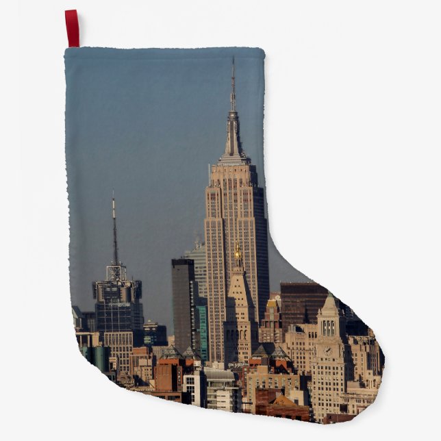 New York City Skyline Photo with Empire State Buil Large Christmas Stocking (Front)
