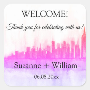 NEW YORK CITY skyline Pink Favours Weddings Square Sticker