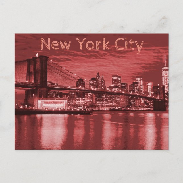 New York City Skyline Red Postcard (Front)
