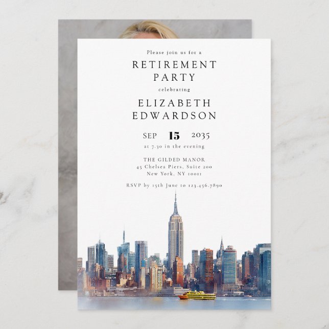 New York City Skyline Retirement Party Photo Invitation (Front/Back)