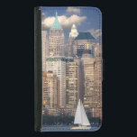 New York City Skyline Samsung Galaxy S5 Wallet Case<br><div class="desc">Fabulous photo of the New York city skyline in the evening. The image has a sail boat on the waterfront in the foreground and the background is populated with the many interesting bright and shiny skyscrapers and buildings, The photo was taken at dusk when the evening sky has a twilight...</div>