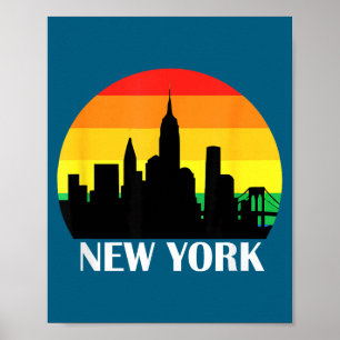New York City Skyline Silhouette Rainbow Poster
