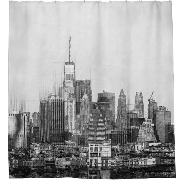 New York City Skyline Sketch Shower Curtain (Front)