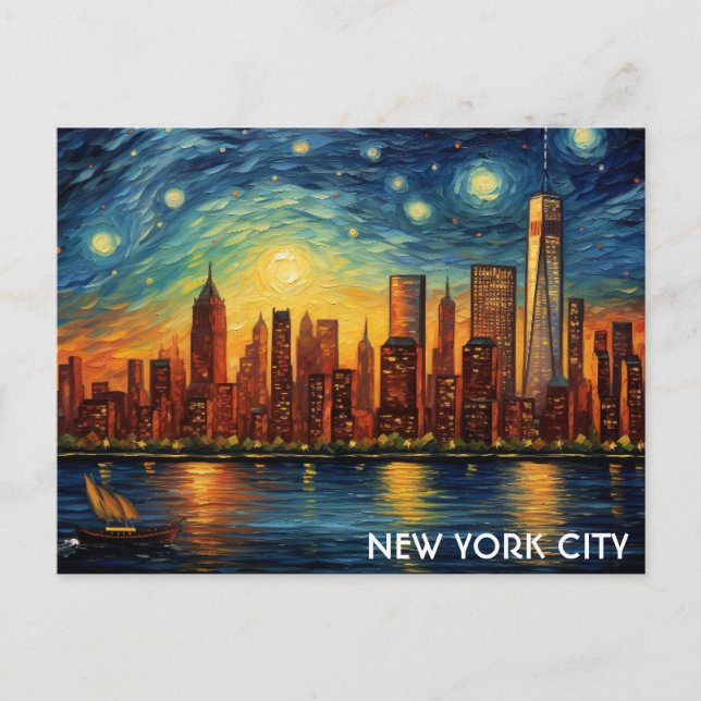 New York City Skyline Starry Night Travel Postcard (Front)