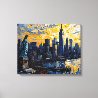 New York City Skyline Sunset Canvas Wall Art