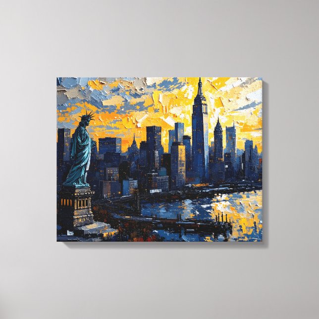 New York City Skyline Sunset Canvas Wall Art  (Front)