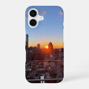 New York City Skyline Sunset Rooftop View Art iPhone 16 Case