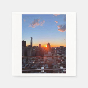 New York City Skyline Sunset Rooftop View Art Napkin