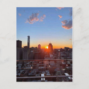 New York City Skyline Sunset Rooftop View Art Postcard