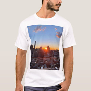 New York City Skyline Sunset Rooftop View Art T-Shirt