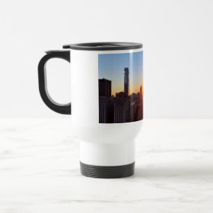 New York City Skyline Sunset Rooftop View Art Travel Mug