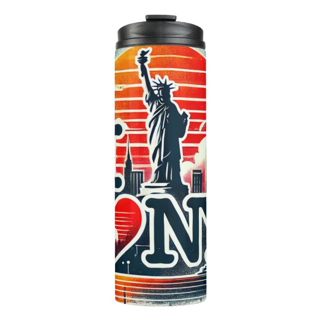 New York City Skyline Sunset T-Shirt Thermal Tumbler (Front)