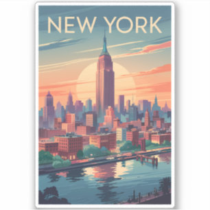 New York City Skyline Travel Art Vintage