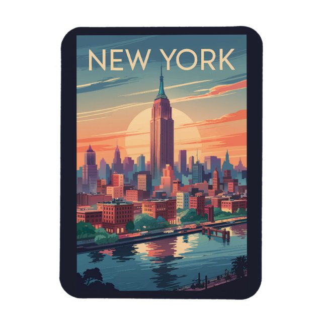 New York City Skyline Travel Art Vintage Magnet (Vertical)