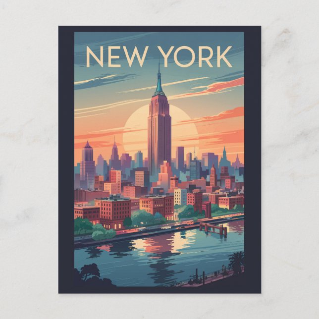 New York City Skyline Travel Art Vintage Postcard (Front)