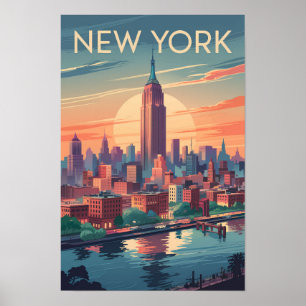 New York City Skyline Travel Art Vintage Poster
