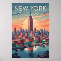 New York City Skyline Travel Art Vintage