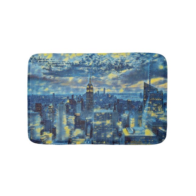 New York City Skyline Van Gogh Starry Night Art Bath Mat (Front)