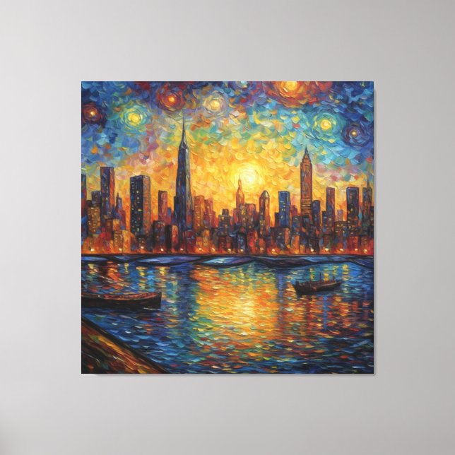 New York City Skyline van Gogh style Canvas Print (Front)