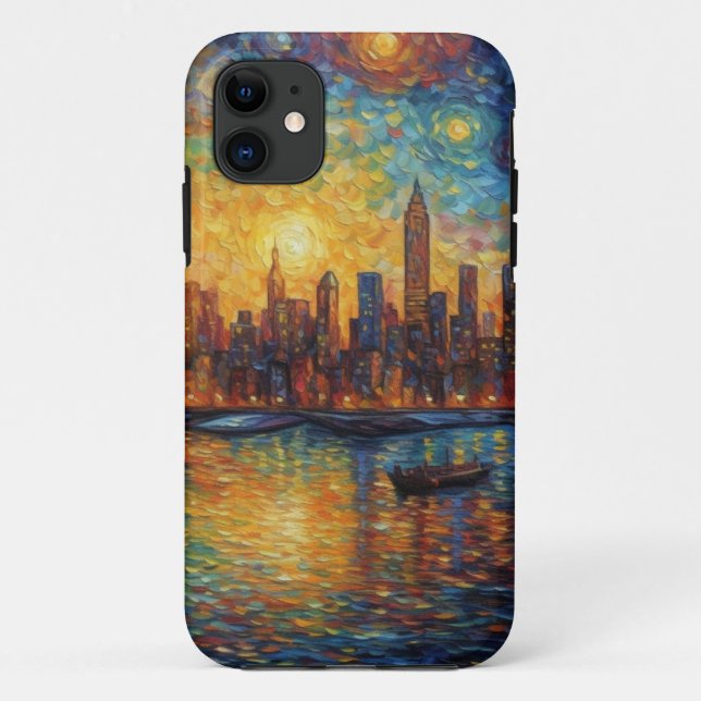 New York City Skyline van Gogh style Case-Mate iPhone Case (Back)