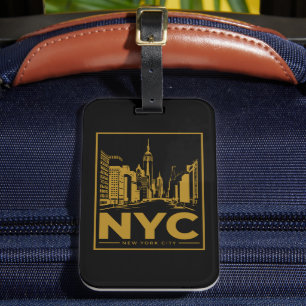 New York City Skyline – Vintage Gold & Black Luggage Tag