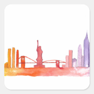 NEW YORK CITY skyline watercolor colourful NYC Square Sticker