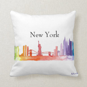 NEW YORK CITY skyline Watercolor colourful trendy Cushion