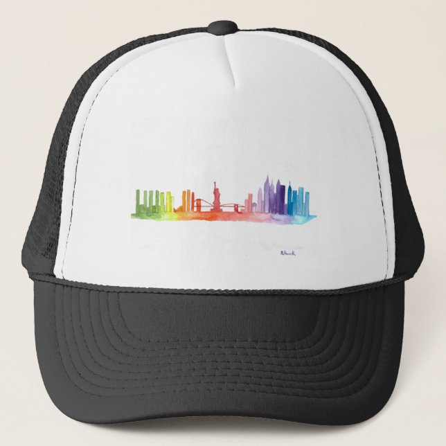 NEW YORK CITY skyline watercolor colourful  Trucker Hat (Front)