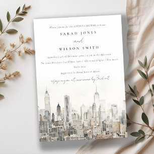 New York City Skyline Watercolor Couples Shower Invitation
