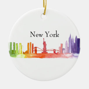 NEW YORK CITY skyline Watercolor illustration  Ceramic Tree Decoration