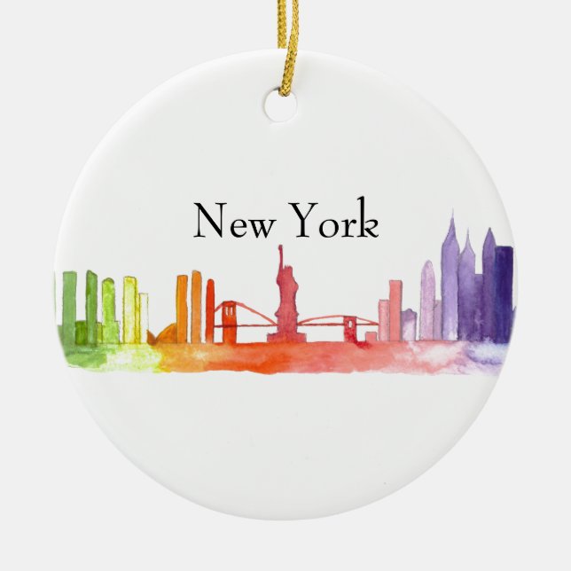 NEW YORK CITY skyline Watercolor illustration  Ceramic Tree Decoration (Front)