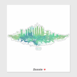 New York City Skyline Watercolor in blue and green